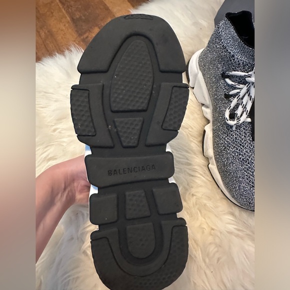 Balenciaga Speed LT Lace Up Sneakers Silver Metallic Sock Trainers w/ Box - Picture 5 of 9